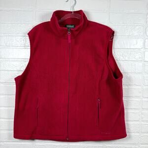 L.L.Bean Vest Womens 2X Plus Red Fleece Embroidered Logo Full Zip Outdoor Casual